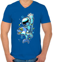 printfashion Űrhajós és a delfin - Férfi V-nyakú póló - Királykék (9426841)