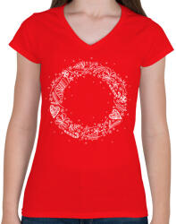 printfashion Fehér koszorú - Női V-nyakú póló - Piros (5774940)