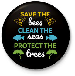 printfashion Save, clean, protect - Kitűző, hűtőmágnes - Fekete (13715787)