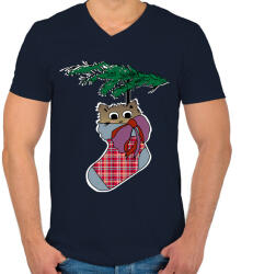 printfashion cica zokniban - Férfi V-nyakú póló - Sötétkék (5591299)