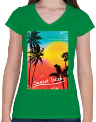 printfashion Napos part - Női V-nyakú póló - Zöld (101957)