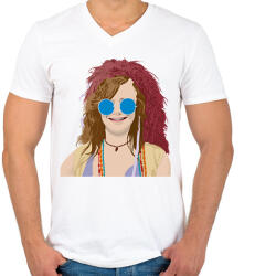 printfashion Janis Joplin - Férfi V-nyakú póló - Fehér (10594578)