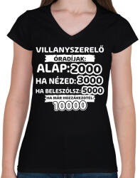 printfashion Villanyszerelő óradíjak - Női V-nyakú póló - Fekete (9399917)