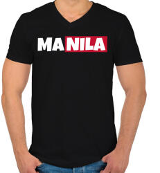 printfashion MANILA - Férfi V-nyakú póló - Fekete (10879134)