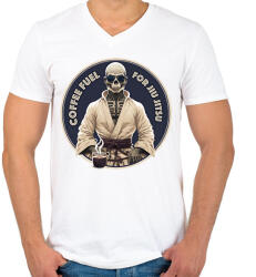 printfashion Jiu jitsu előtt kávé - Férfi V-nyakú póló - Fehér (12001275)
