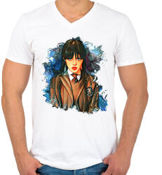printfashion Wednesday Addams Family - Férfi V-nyakú póló - Fehér (11555223)
