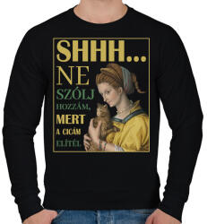 printfashion Shhh. . . ne szólj hozzám - Cicás - Férfi pulóver - Fekete (7071978)
