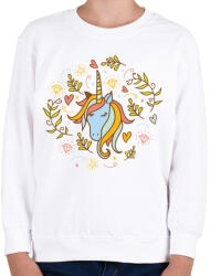 printfashion Egyszarvú unikornis virágokkal - Gyerek pulóver - Fehér (4112265)