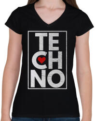 printfashion Techno Love - Női V-nyakú póló - Fekete (2603618)