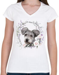 printfashion pumi kutyus - női - Női V-nyakú póló - Fehér (15312118)