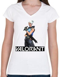 printfashion Valorant Jett - Női V-nyakú póló - Fehér (2526855)