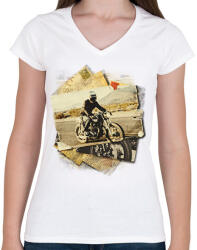 printfashion Retro motoros - Női V-nyakú póló - Fehér (14025097)