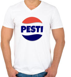 printfashion PESTI - Férfi V-nyakú póló - Fehér (10992925)
