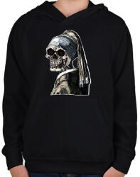 printfashion (Csontváz) Leány gyöngy fülbevalóval - Gyerek kapucnis pulóver - Fekete (13510116)