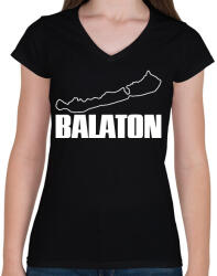 printfashion balaton - Női V-nyakú póló - Fekete (7271064)