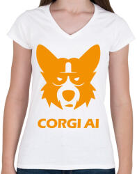 printfashion CorgiAi - Női V-nyakú póló - Fehér (14990796)