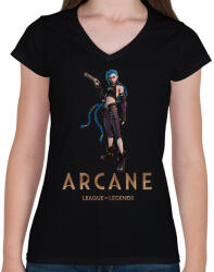 printfashion Arcane - Fortnite Jinx - Női V-nyakú póló - Fekete (14745777)