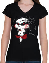printfashion Billy the puppet - Női V-nyakú póló - Fekete (5562613)
