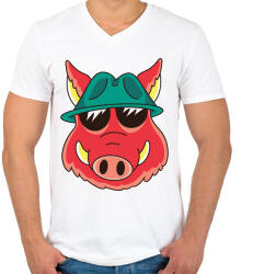 printfashion Vaddisznó - Férfi V-nyakú póló - Fehér (4173107)