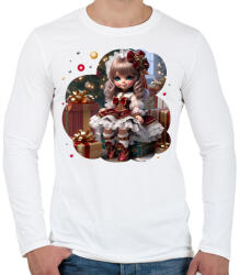printfashion Kislány karácsonyi ruhában - Férfi hosszú ujjú póló - Fehér (15291516)