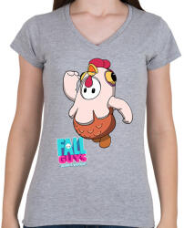 printfashion Fall Guys - Chicken - Női V-nyakú póló - Sport szürke (2838313)