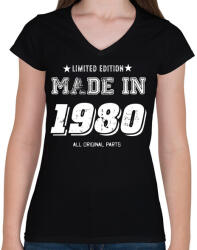 printfashion 1980 - Női V-nyakú póló - Fekete (4050742)