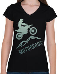printfashion Motocross - Női V-nyakú póló - Fekete (4227090)