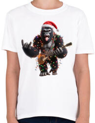 printfashion Vicces karácsonyi gitáros rocker party gorilla - Gyerek póló - Fehér (15251338)