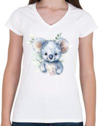 printfashion Koala növényekkel - Női V-nyakú póló - Fehér (13923690)