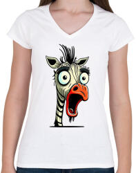 printfashion Csodálkozó zebra - Női V-nyakú póló - Fehér (13181898)