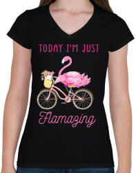 printfashion Flamazing - Női V-nyakú póló - Fekete (1297048)