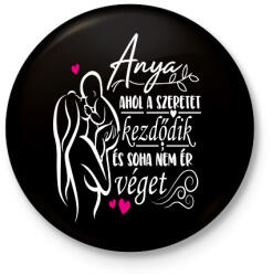 printfashion Anya: ahol a szeretet kezdődik és soha nem ér véget - Kitűző, hűtőmágnes - Fekete (16737914)