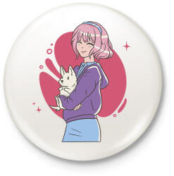 printfashion Animés csaj - Kitűző, hűtőmágnes - Fehér (7628692)