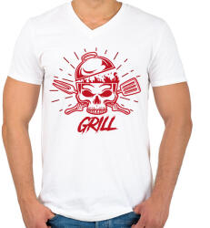printfashion Grill koponya - Férfi V-nyakú póló - Fehér (13688613)