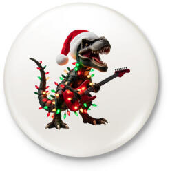 printfashion Karácsonyi rocker tirex gitárral - karácsonyi dinoszaurusz - Kitűző, hűtőmágnes - Fehér (15229268)