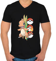 printfashion pokemon charmander - Férfi V-nyakú póló - Fekete (14558183)