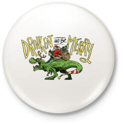 printfashion Karácsony - Tépapó dínóval érkezik - Kitűző, hűtőmágnes - Fehér (5619416)