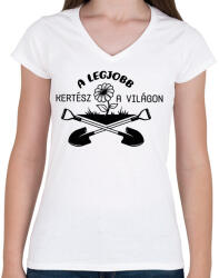 printfashion A legjobb kertész a világon - Női V-nyakú póló - Fehér (6978469)