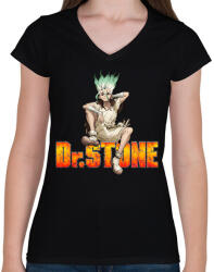 printfashion Dr. Stone - Senku - Női V-nyakú póló - Fekete (14861581)