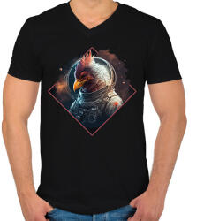 printfashion Kakas az űrben - Férfi V-nyakú póló - Fekete (12750163)