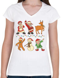 printfashion Karácsonyi csapat - Női V-nyakú póló - Fehér (5628117)