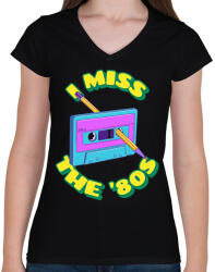 printfashion Hiányoznak a 80-as évek - Női V-nyakú póló - Fekete (10654129)
