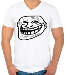 printfashion TrollFace - Férfi V-nyakú póló - Fehér (435820)