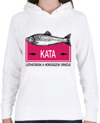 printfashion Láthatáron a horgászok űrnője - Névvel - Női kapucnis pulóver - Fehér (6285665)