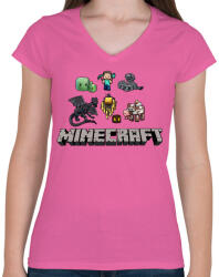 printfashion Minecraft - Női V-nyakú póló - Rózsaszín (493027)
