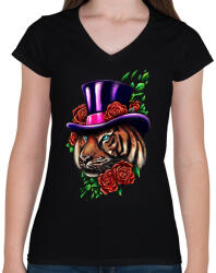 printfashion Presztízs - Női V-nyakú póló - Fekete (324921)