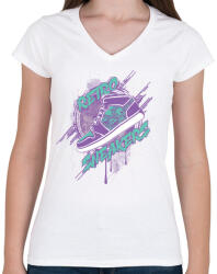 printfashion Retro csuka - Női V-nyakú póló - Fehér (80379)