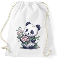 printfashion Cuki panda virágokkal - Sportzsák, Tornazsák - Fehér (13186652)
