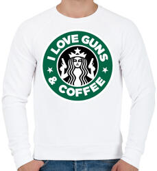 printfashion I love guns and coffee - Férfi pulóver - Fehér (1400803)