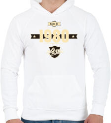 printfashion born-in-1980-cream-choco - Férfi kapucnis pulóver - Fehér (629476)